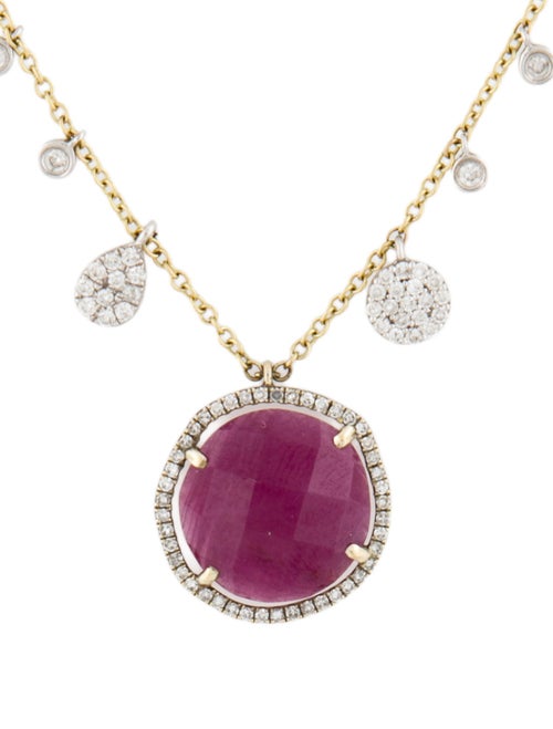 Meira T 14K Ruby & Diamond Halo Asymmetrical Necklace