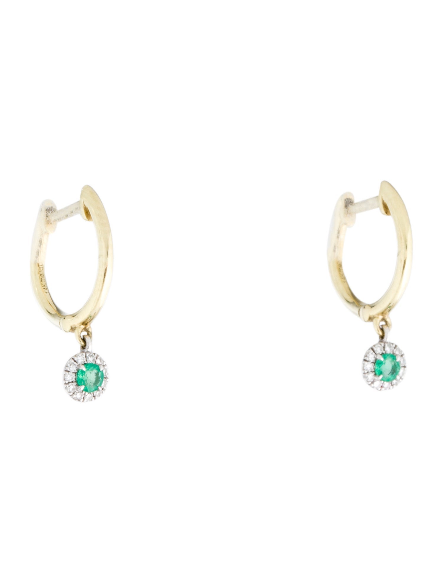 Meira T 14K Emerald & Diamond Dangle Huggie Earrings
