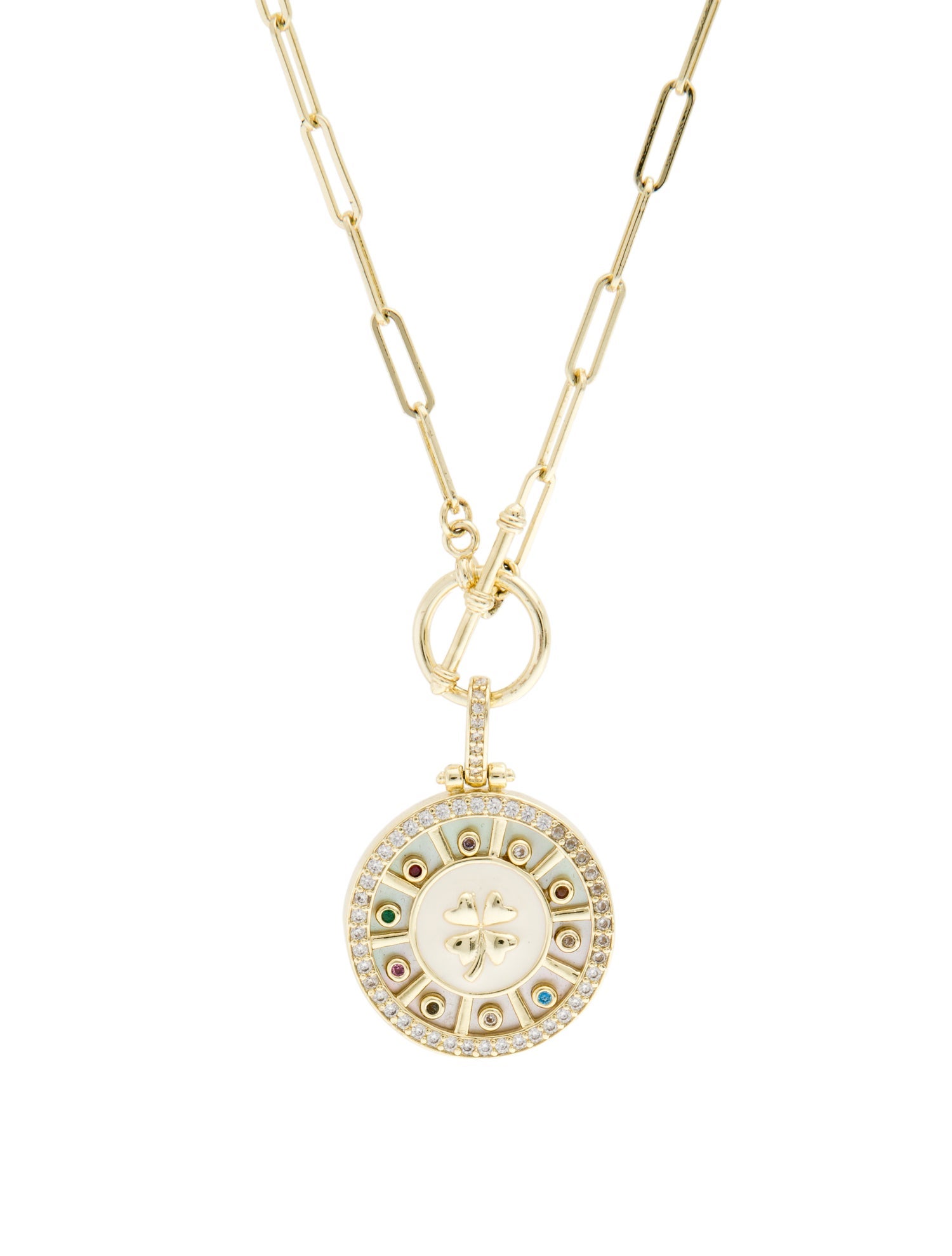 Melinda Maria Mother Of Pearl, Enamel & Cubic Zirconia Luck Pendant Necklace