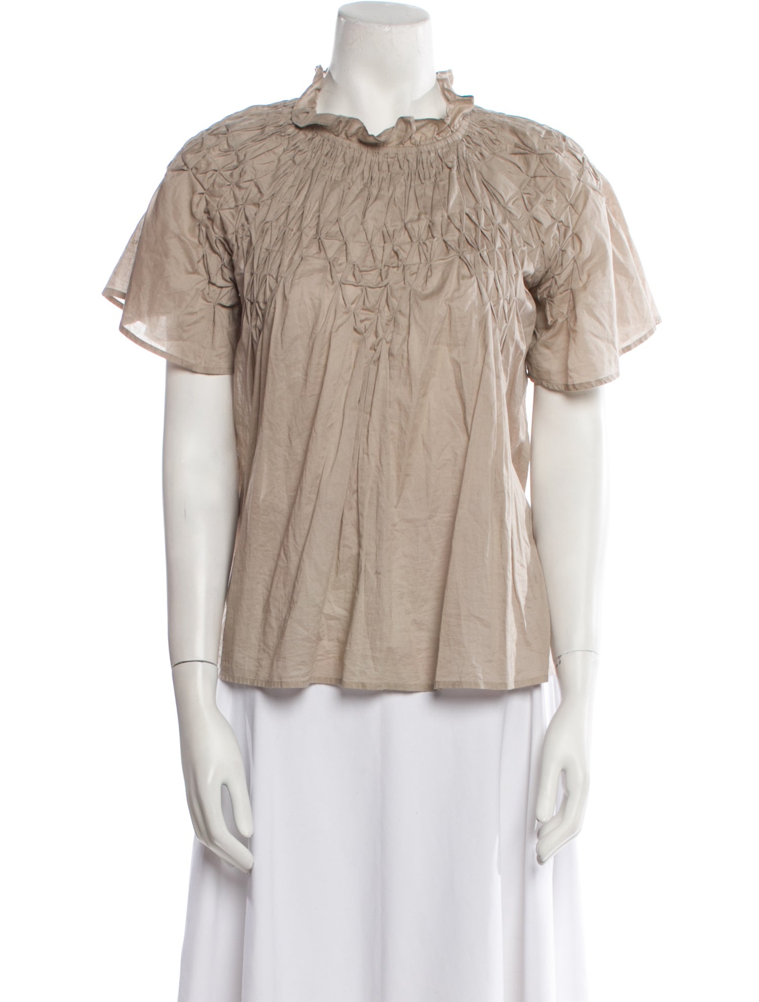 Merlette Mock Neck Short Sleeve Button-Up Top