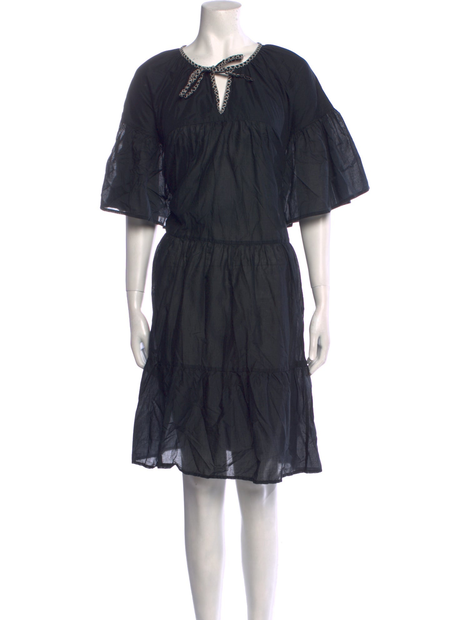 Merlette Tie Neck Knee-Length Dress