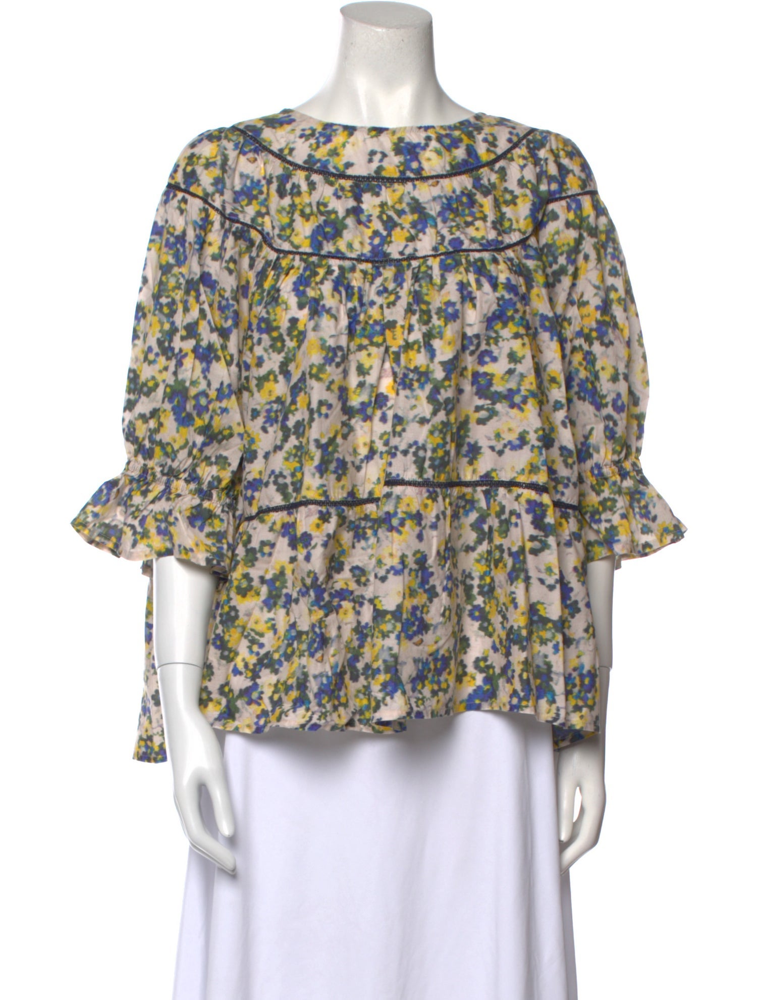 Merlette Floral Print Scoop Neck Blouse
