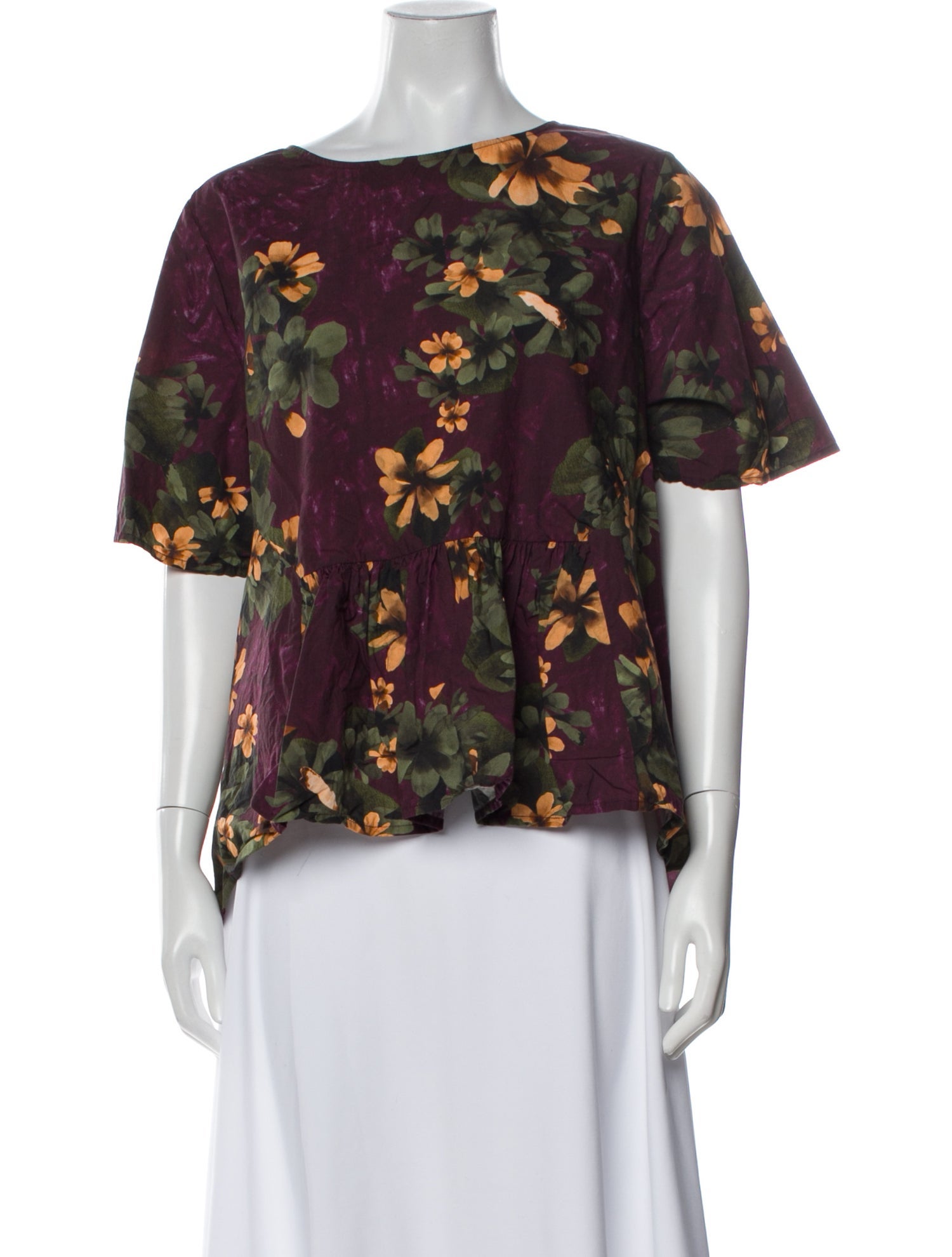 Merlette Floral Print Bateau Neckline Blouse