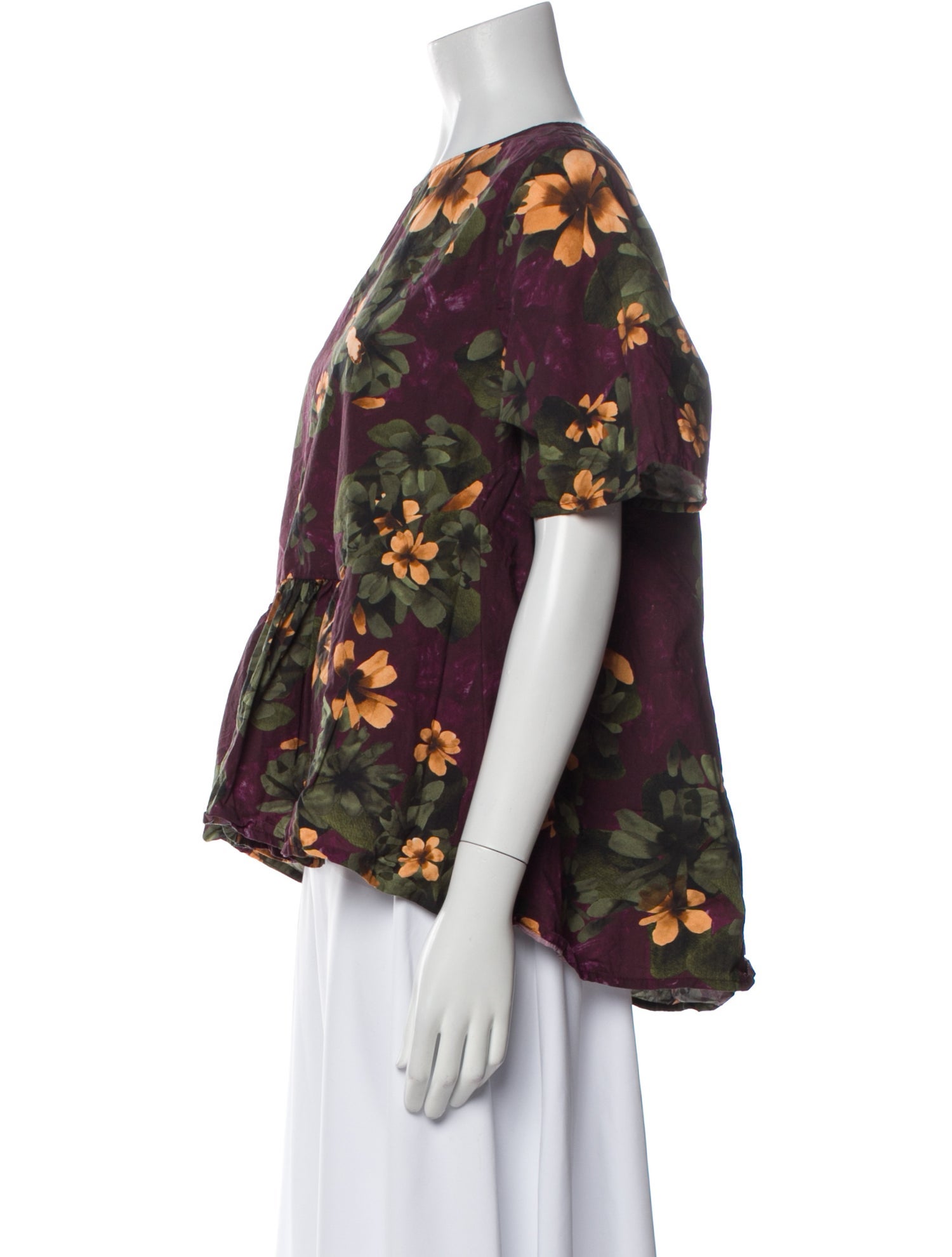 Merlette Floral Print Bateau Neckline Blouse