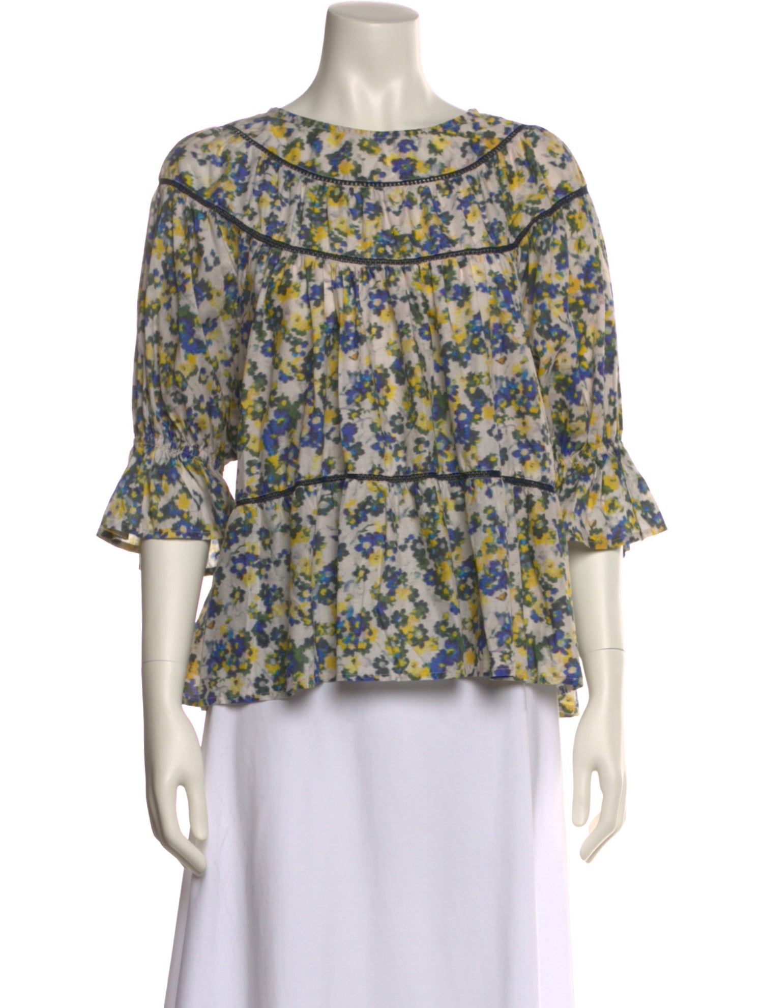 Merlette Floral Print Bateau Neckline Blouse
