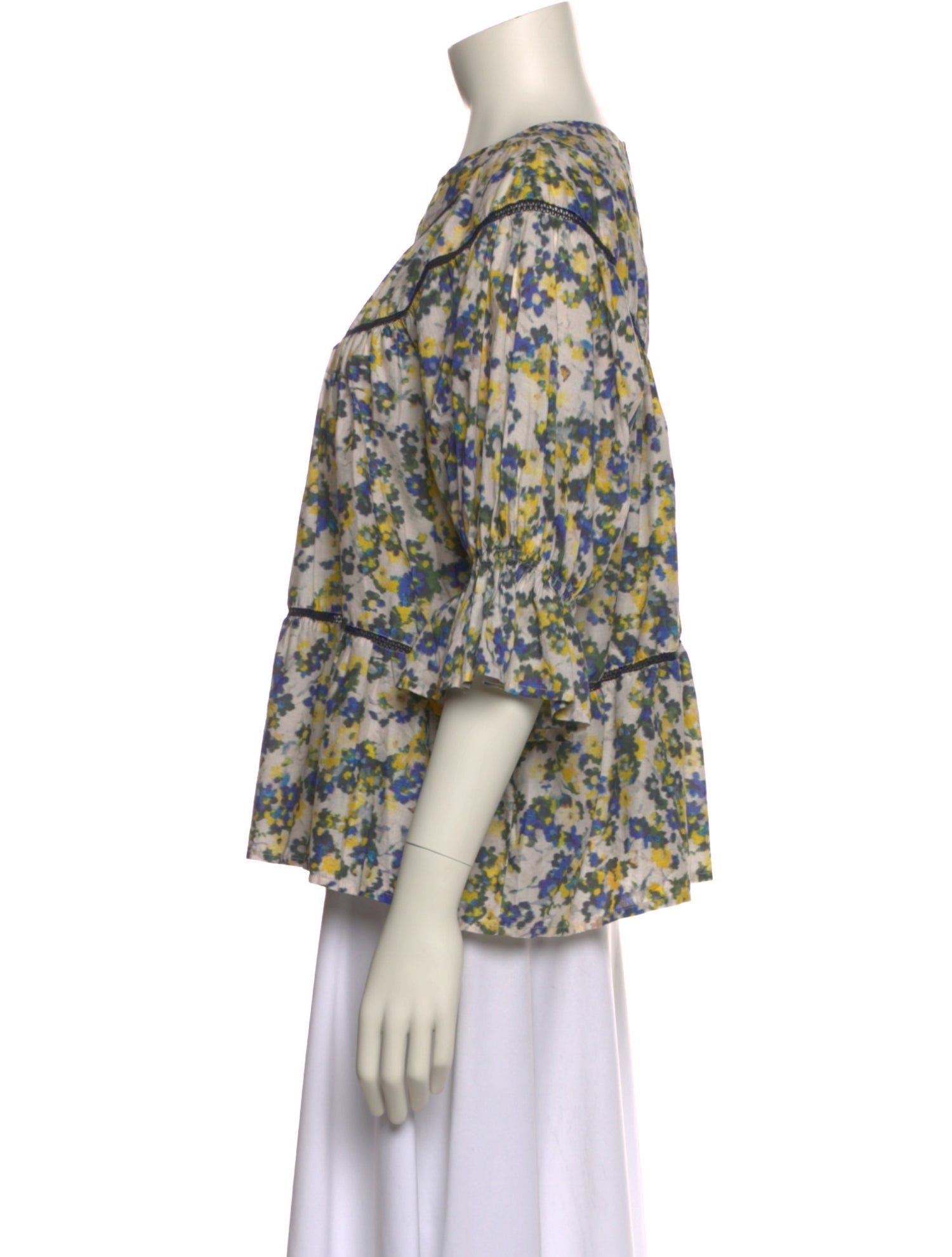 Merlette Floral Print Bateau Neckline Blouse