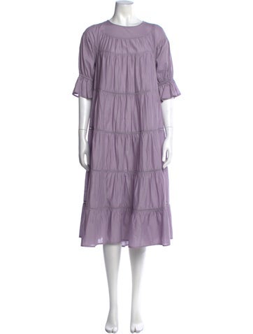 Pre-owned Merlette Crew Neck Midi Length Dress In Purple