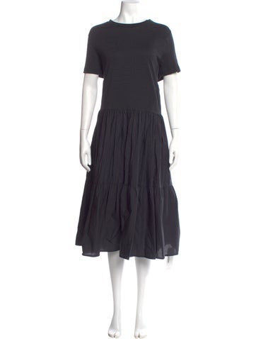 Pre-owned Merlette Crew Neck Midi Length Dress In Black
