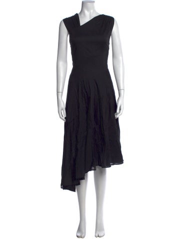 Pre-owned Merlette Asymmetrical Midi Length Dress In Black