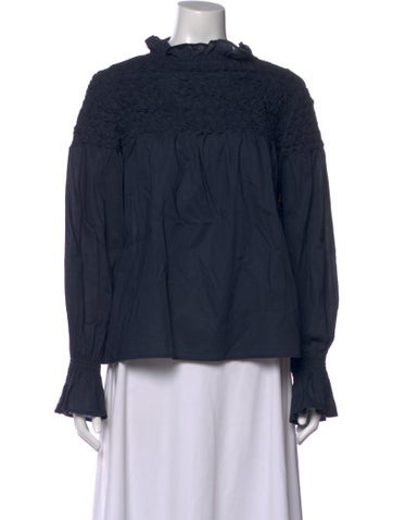 Pre-owned Merlette Mock Neck Long Sleeve Blouse In Blue