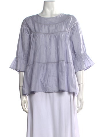 Pre-owned Merlette Crew Neck Three-quarter Sleeve Blouse In Blue