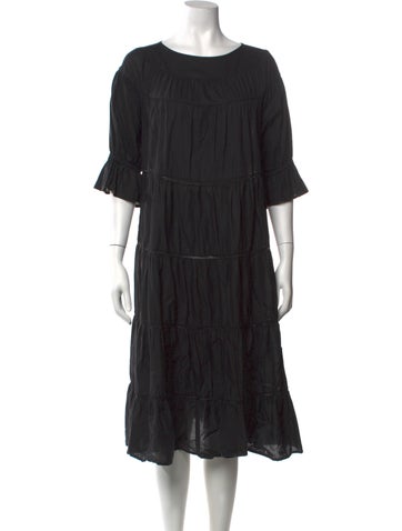 Pre-owned Merlette Crew Neck Midi Length Dress In Black