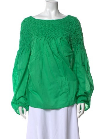 Pre-owned Merlette Bateau Neckline Long Sleeve Top In Green