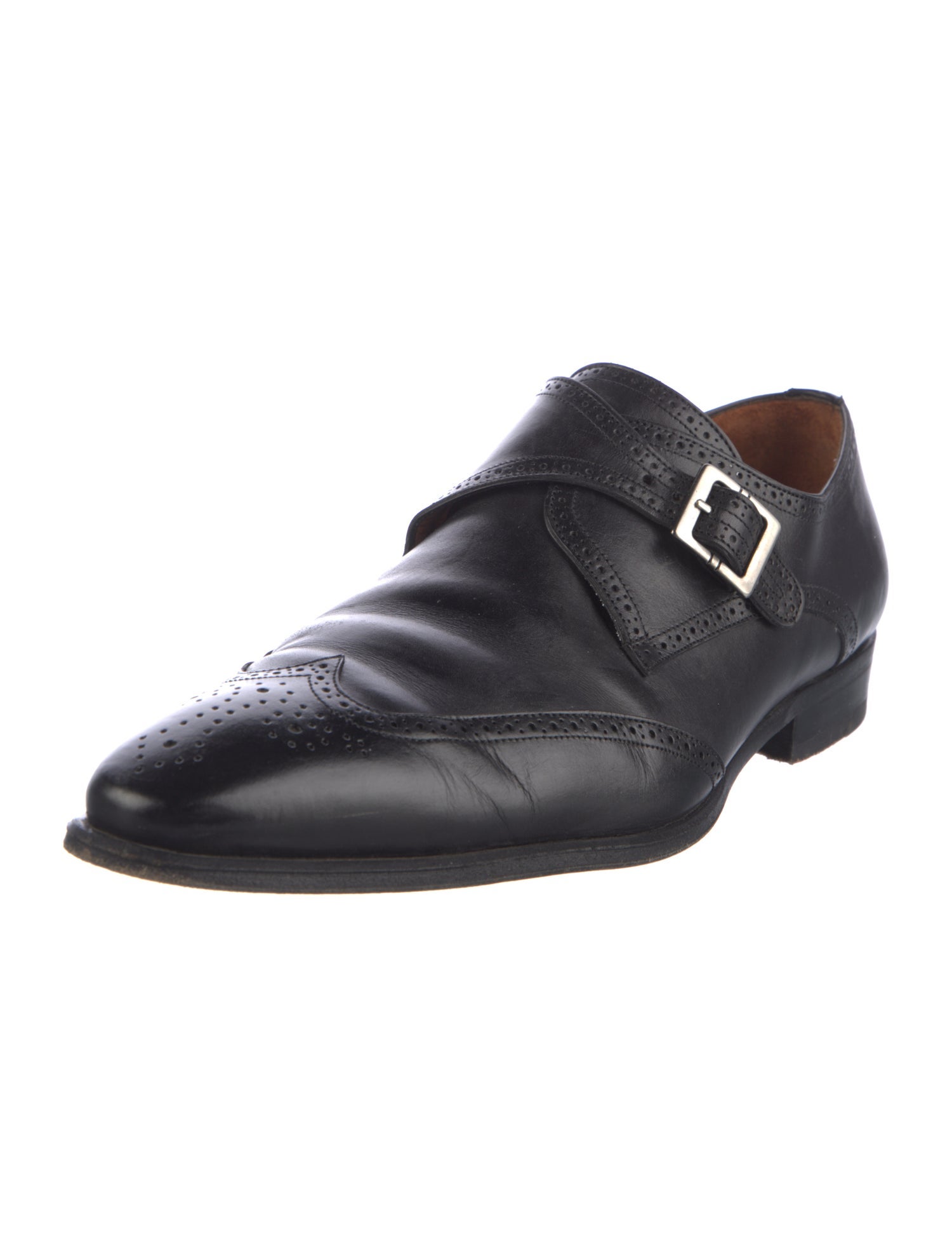 Mezlan Leather Eyelet Trim Monk Straps