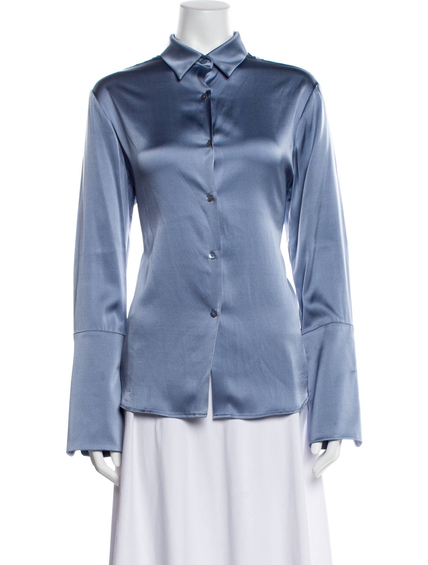 Michelle Farmer Silk Long Sleeve Button-Up Top