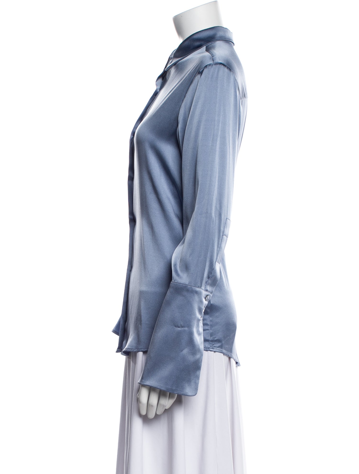 Michelle Farmer Silk Long Sleeve Button-Up Top