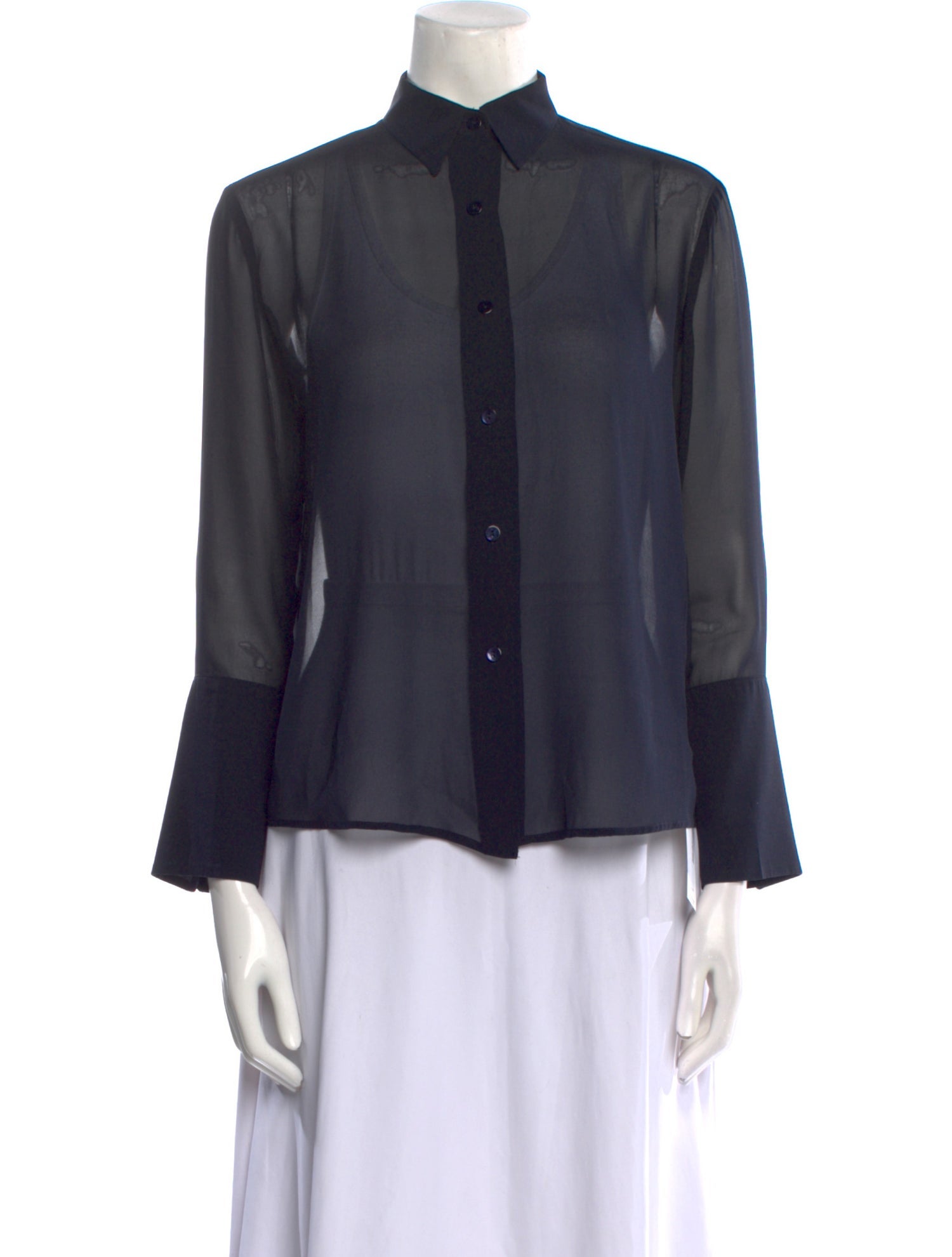 Michelle Farmer Silk Long Sleeve Button-Up Top