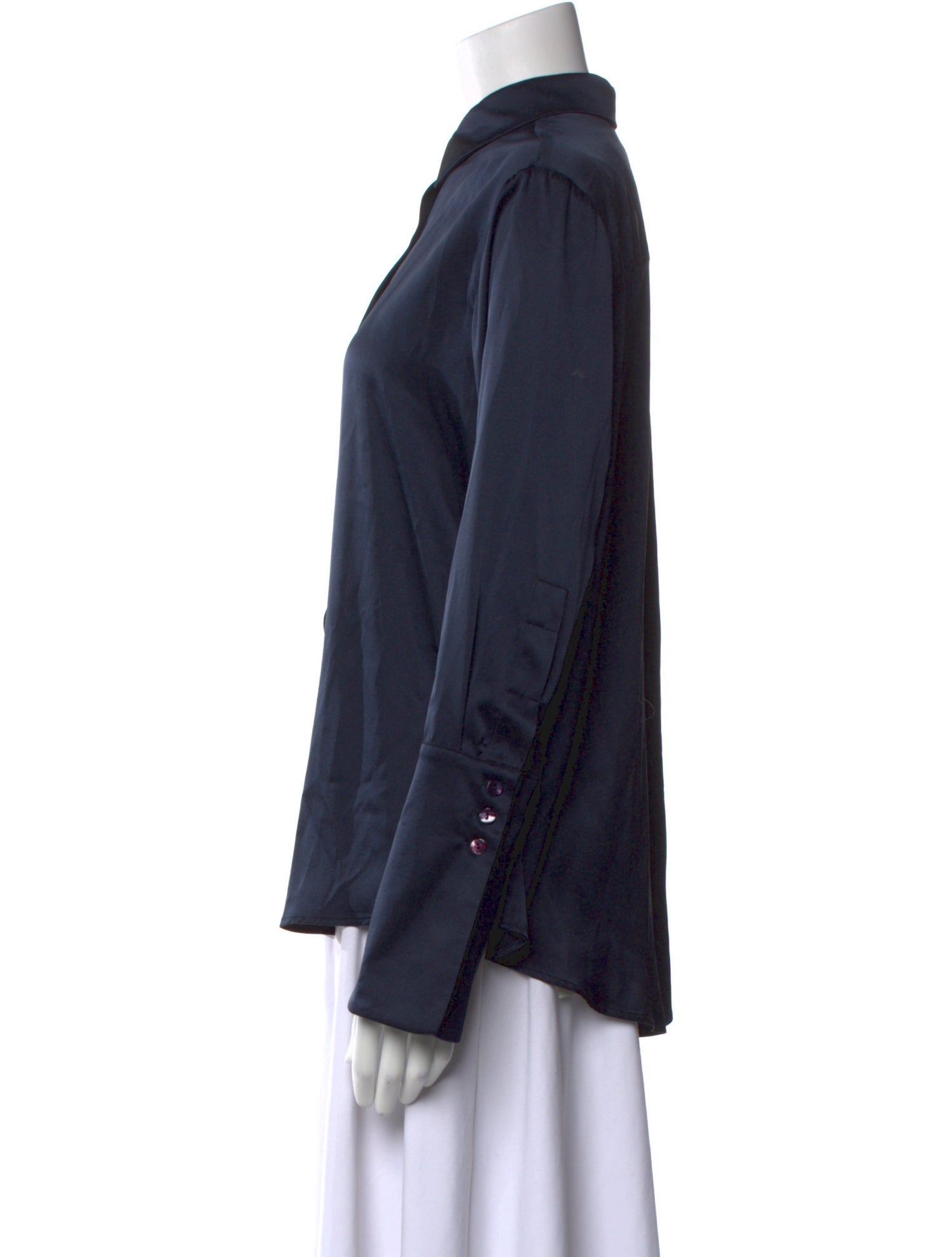 Michelle Farmer Silk Long Sleeve Button-Up Top