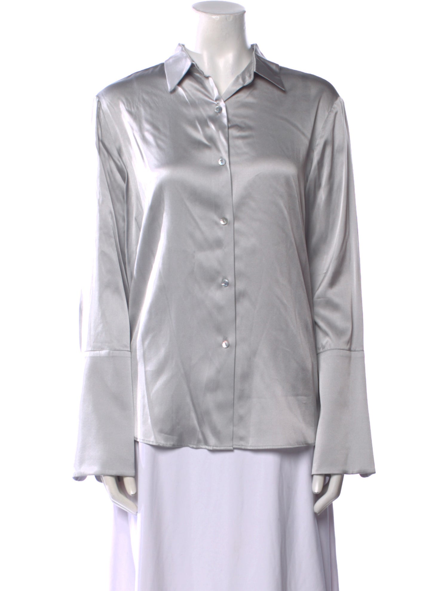Michelle Farmer Silk Long Sleeve Button-Up Top