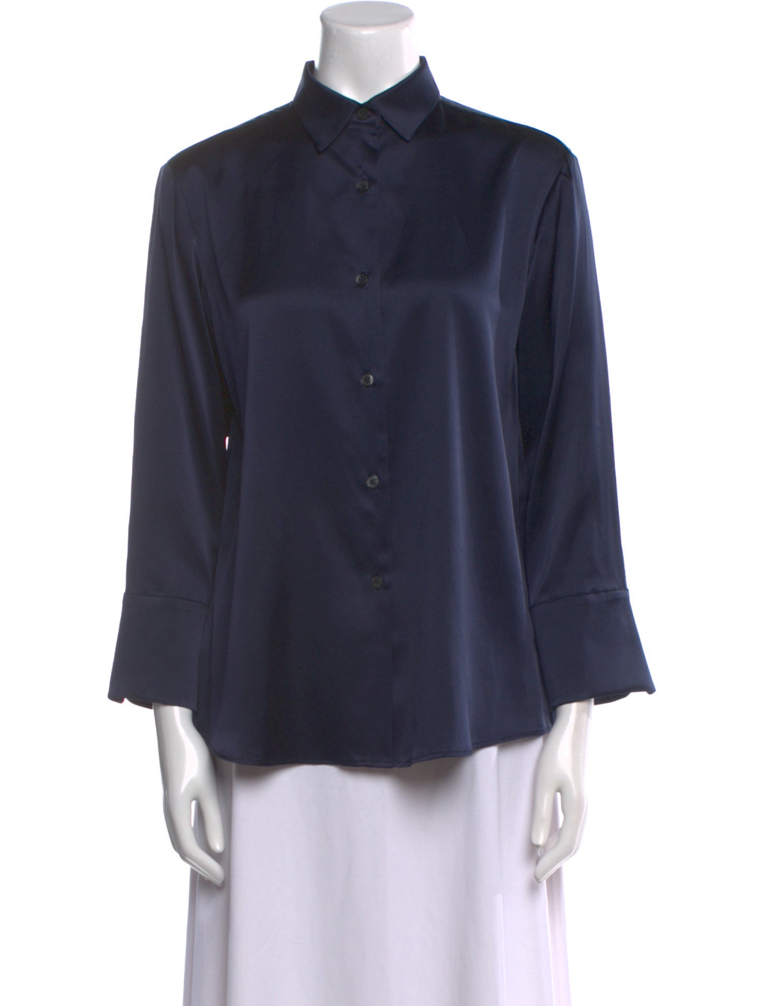Michelle Farmer Silk Three-Quarter Sleeve Button-Up Top