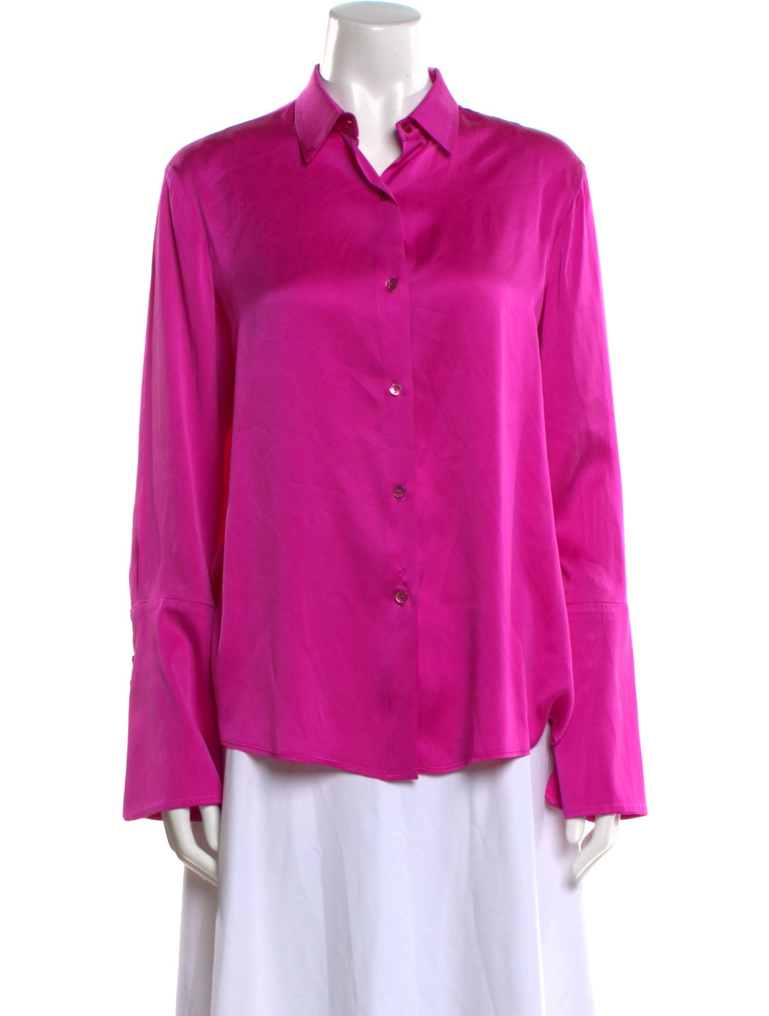 Michelle Farmer Silk Long Sleeve Button-Up Top