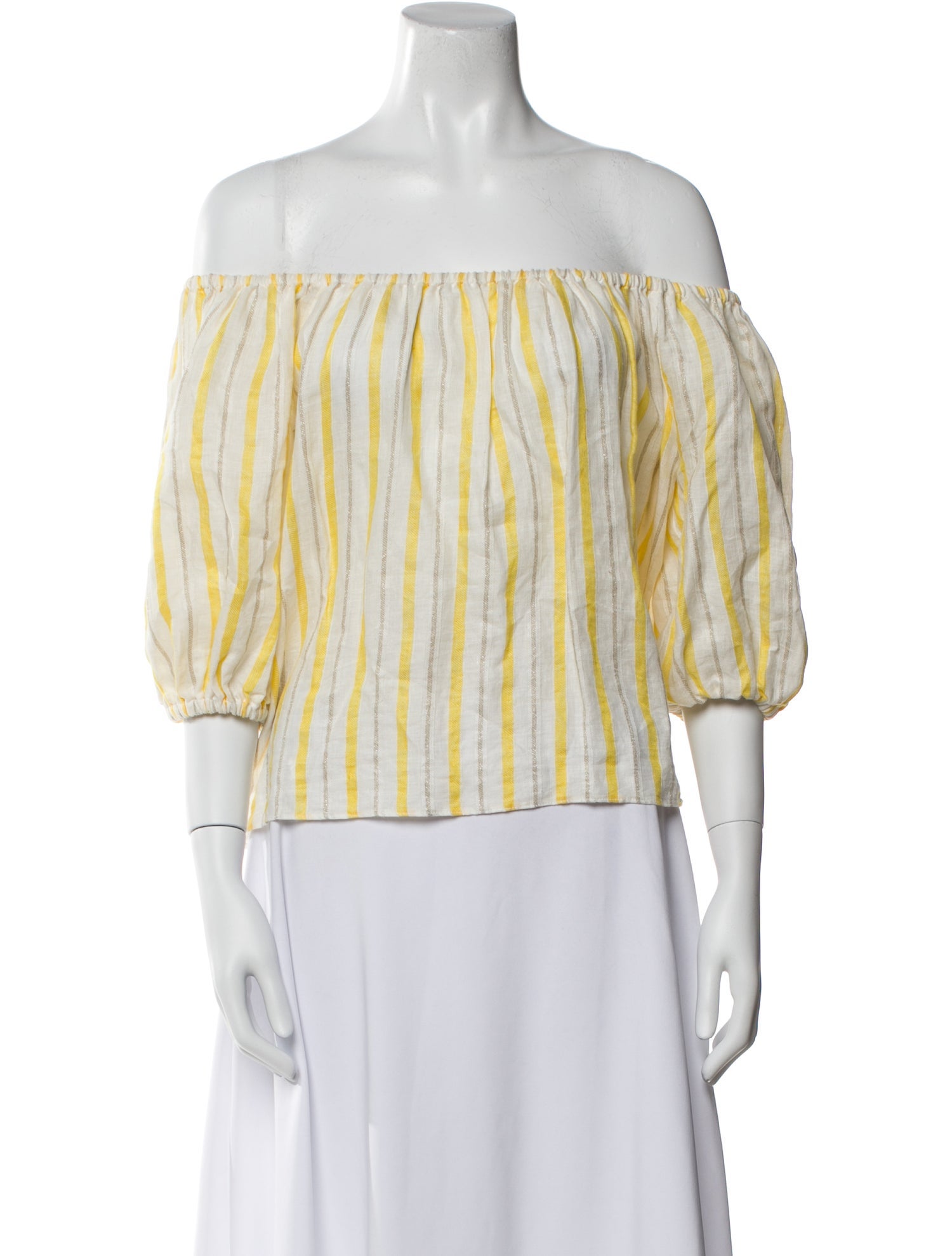 Michelle Farmer Striped Off-The-Shoulder Crop Top