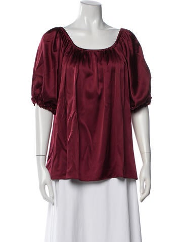 Pre-owned Michelle Farmer Scoop Neck Short Sleeve Blouse In Burgundy