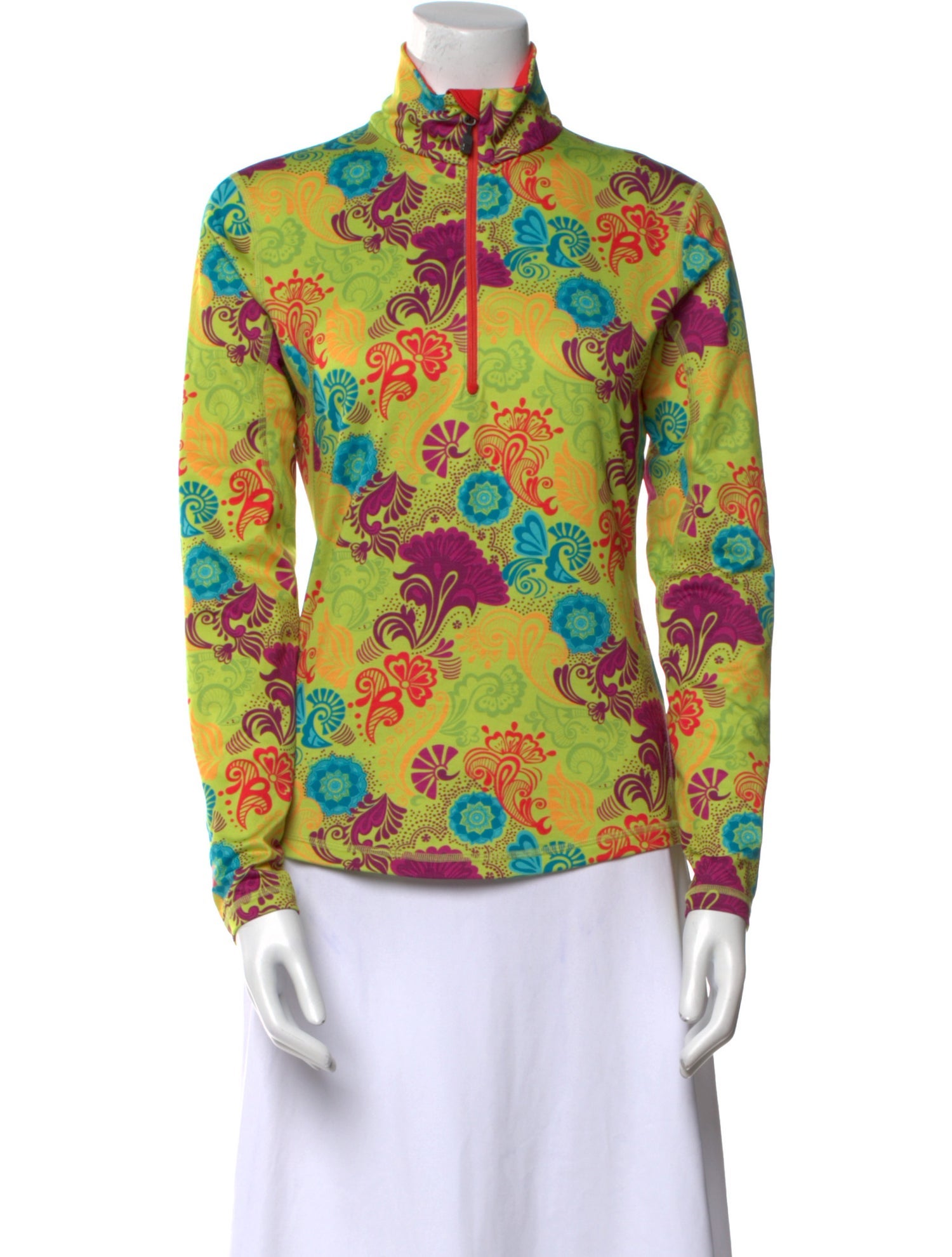 Mountain Force Floral Print Mock Neck Button-Up Top