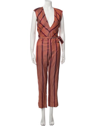 Manila Grace Striped V-Neck Jumpsuit