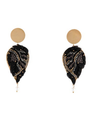 Mignonne Gavigan Drop Sequins, Faux Pearl & Leather Earrings