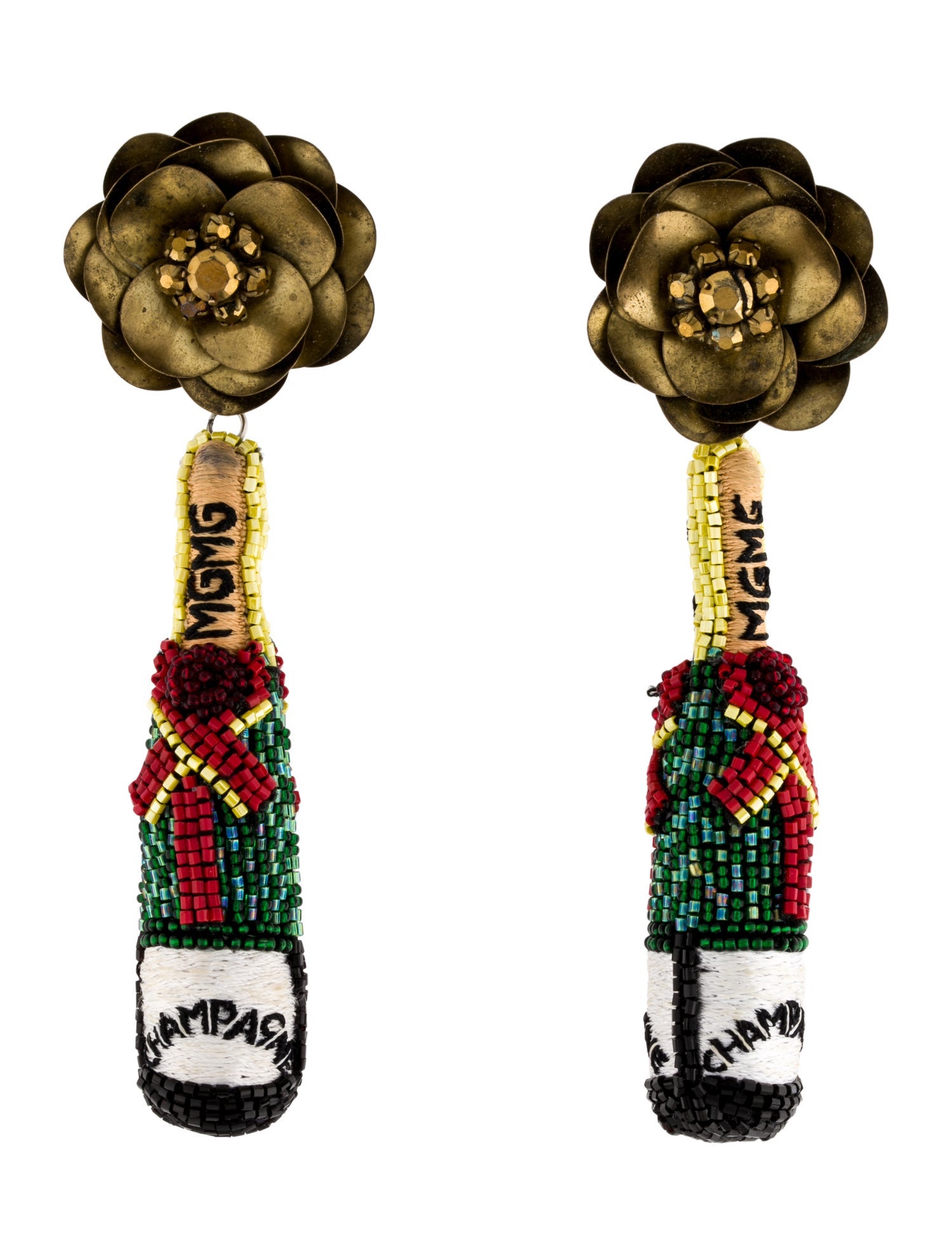 Mignonne Gavigan Beaded & Embroidered "Champagne"Drop Earrings