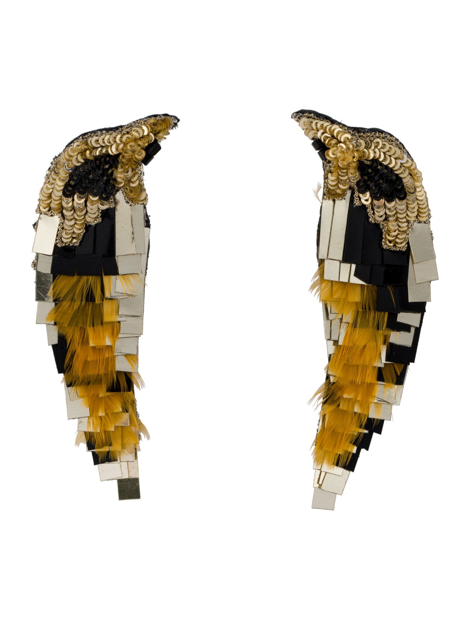 Mignonne Gavigan Sequins,Feather,Bead & Leather Bird Drop Earrings