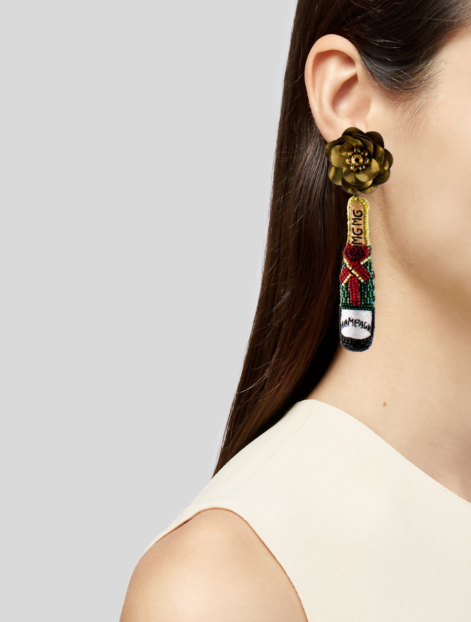 Mignonne Gavigan Bead & Sequins Champagne Drop Earrings