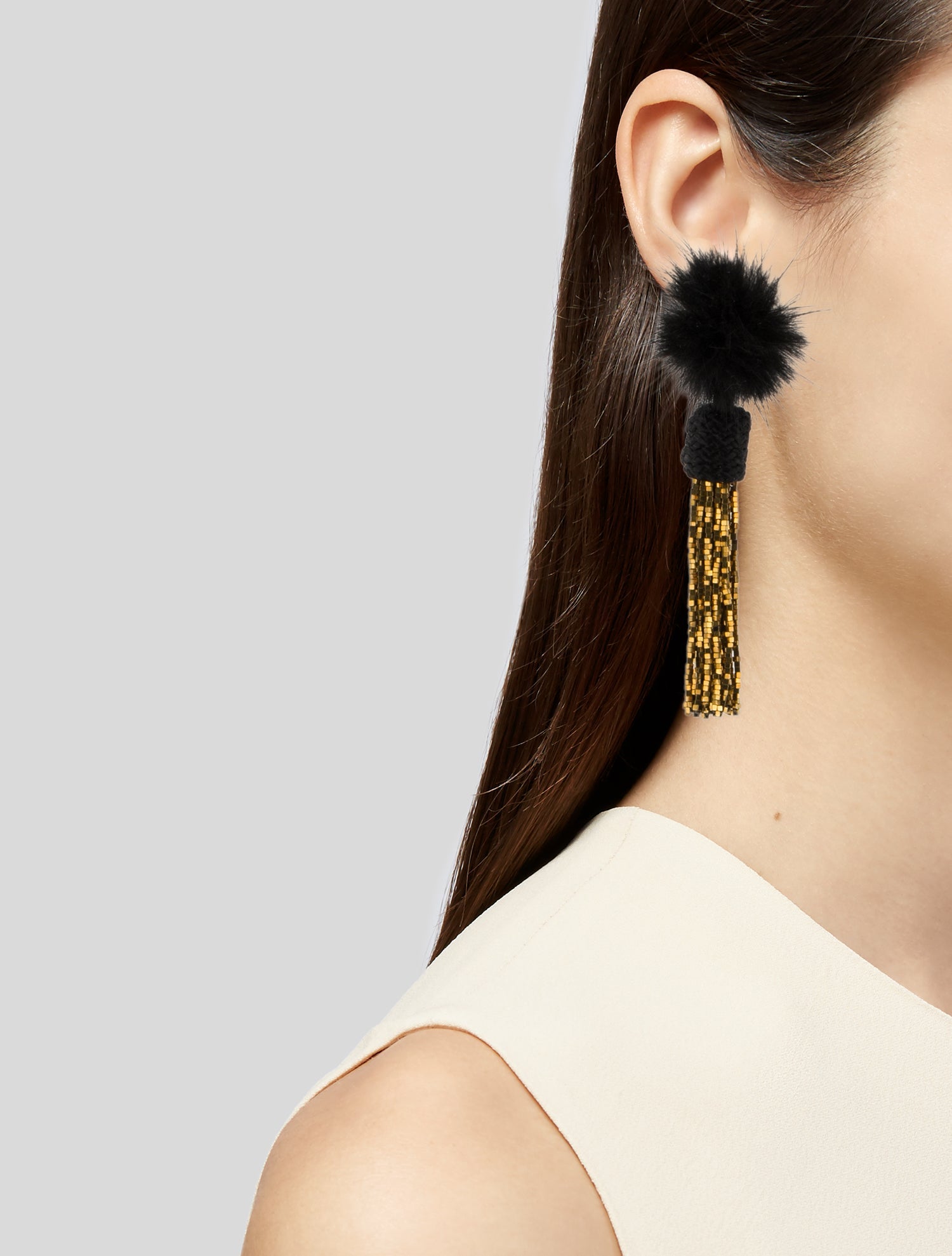 Mignonne Gavigan Bead Silk Cord & Fur Jackie Drop Earrings