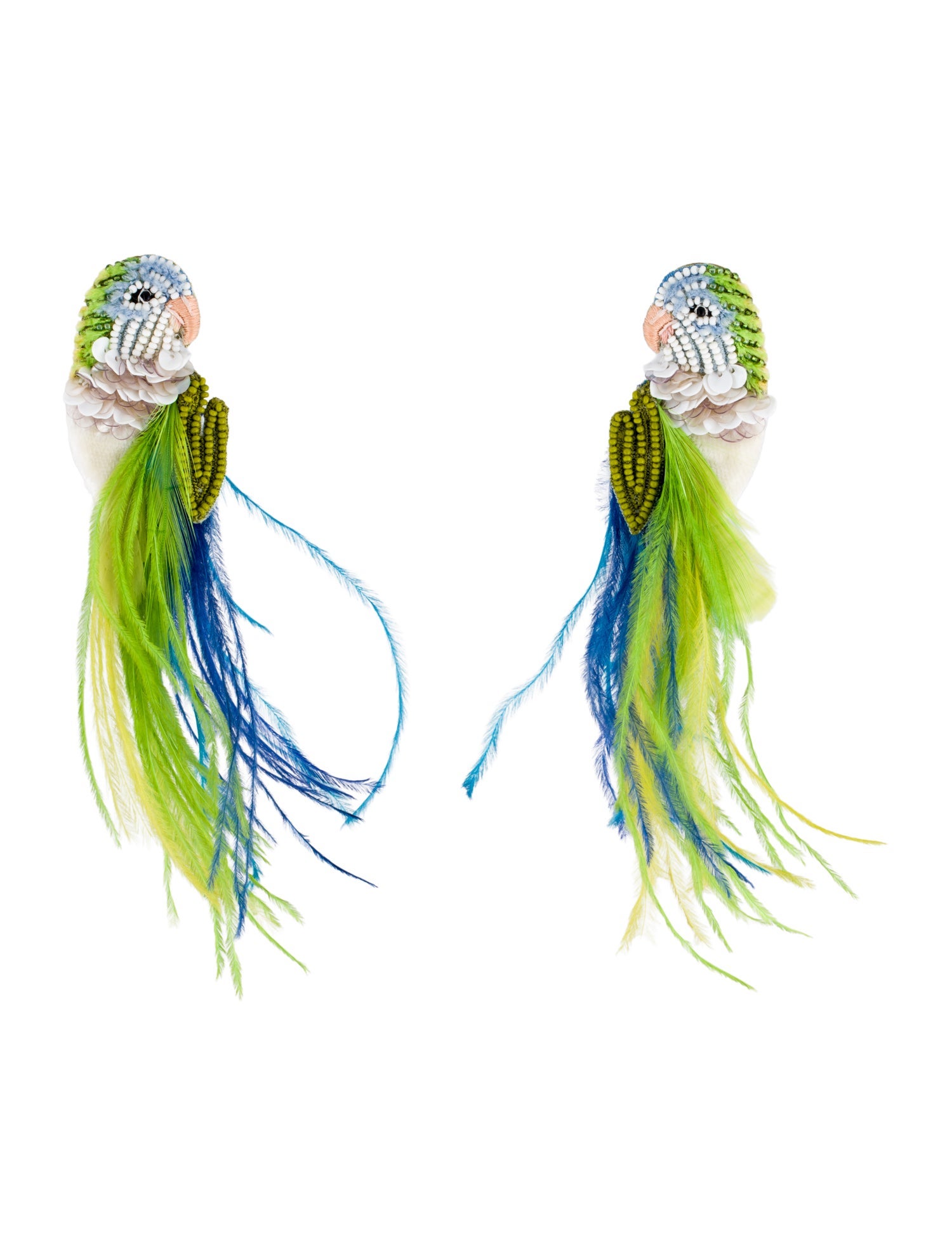 Mignonne Gavigan Faux Fur Sequins Feather Bird Drop Earrings