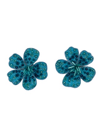 Mignonne Gavigan Leather Fabric & Bead Flower Stud Earrings