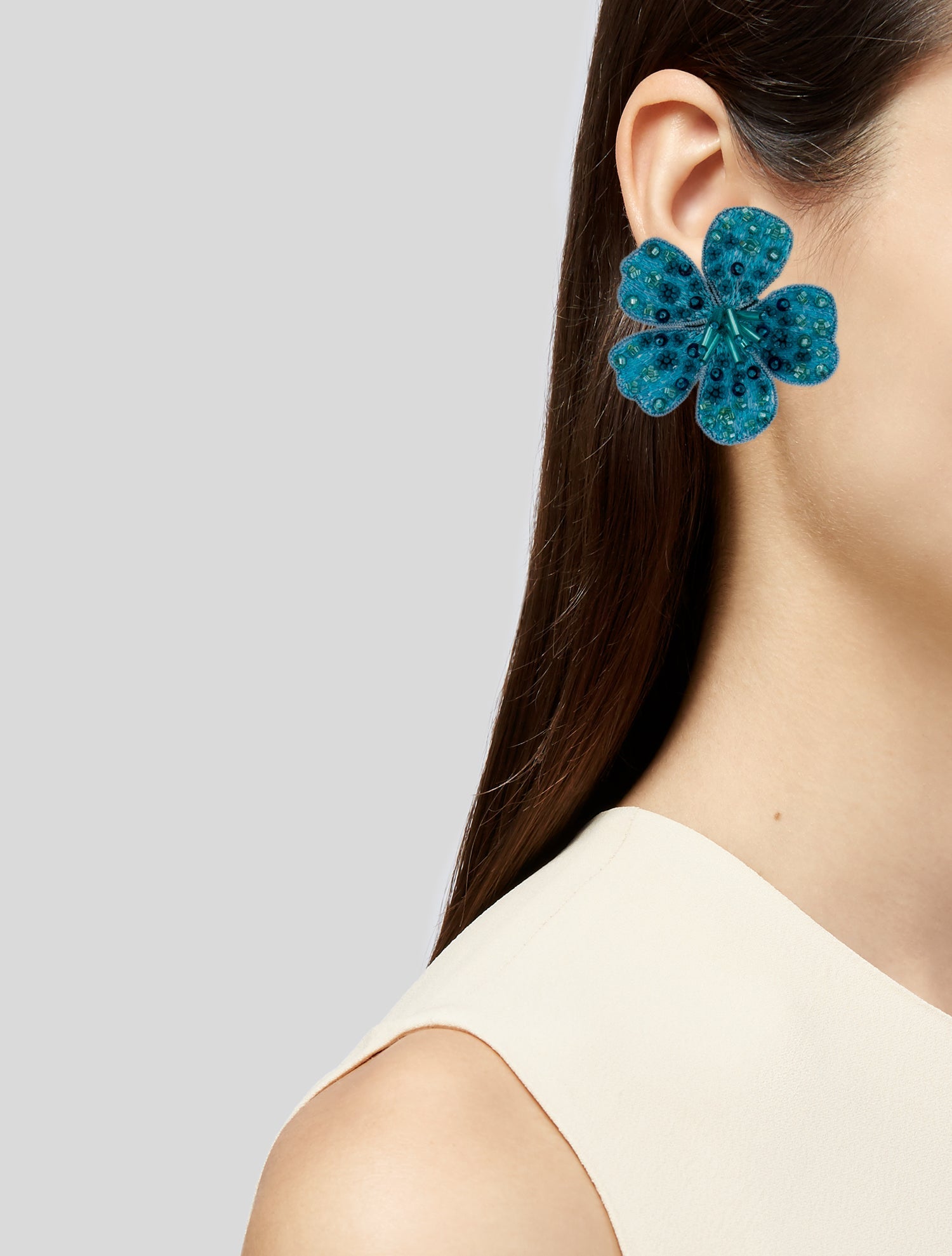 Mignonne Gavigan Leather Fabric & Bead Flower Stud Earrings