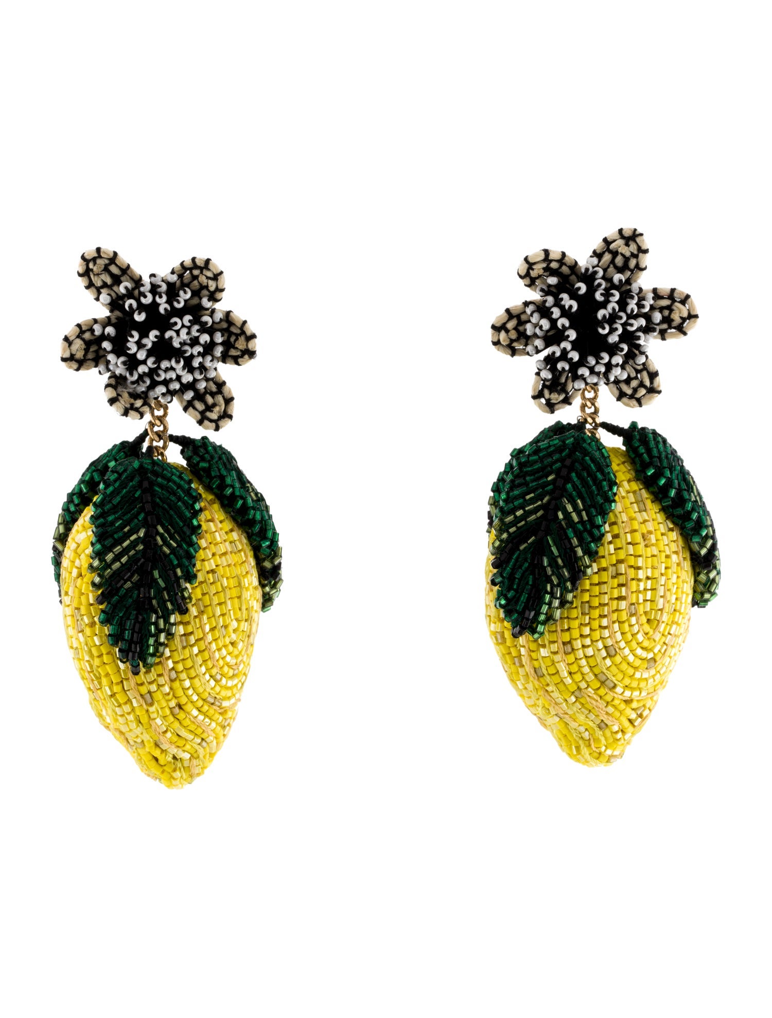 Mignonne Gavigan Lemon Lux Beaded Raffia Drop Earrings
