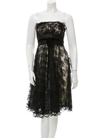 Marchesa Notte Silk Strapless Lace Dress