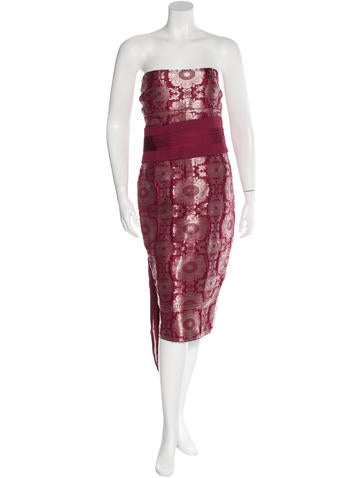 Marchesa Notte Metallic Jacquard Dress