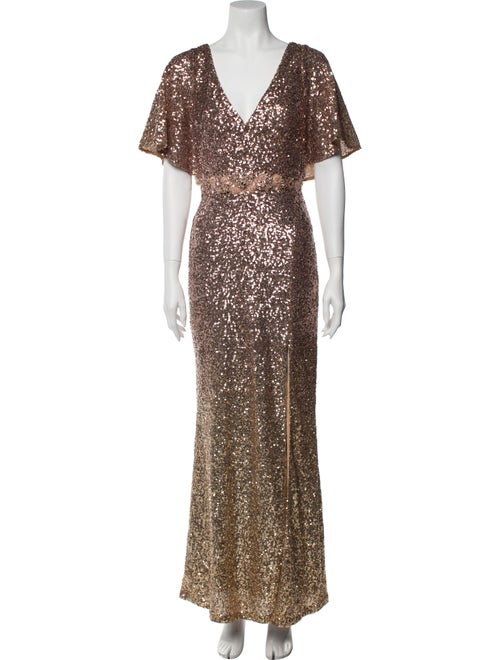 Marchesa Notte V-Neck Long Dress Gold