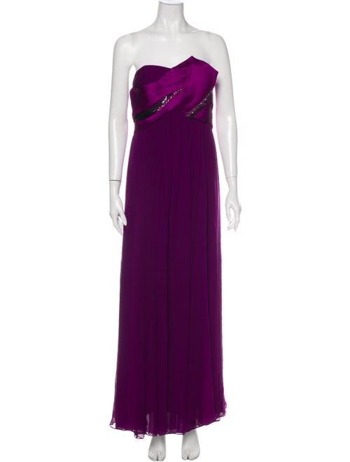 Marchesa Notte Silk Long Dress Purple
