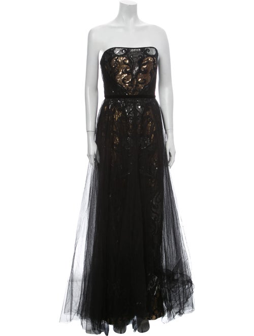Marchesa Notte Strapless Long Dress Gold