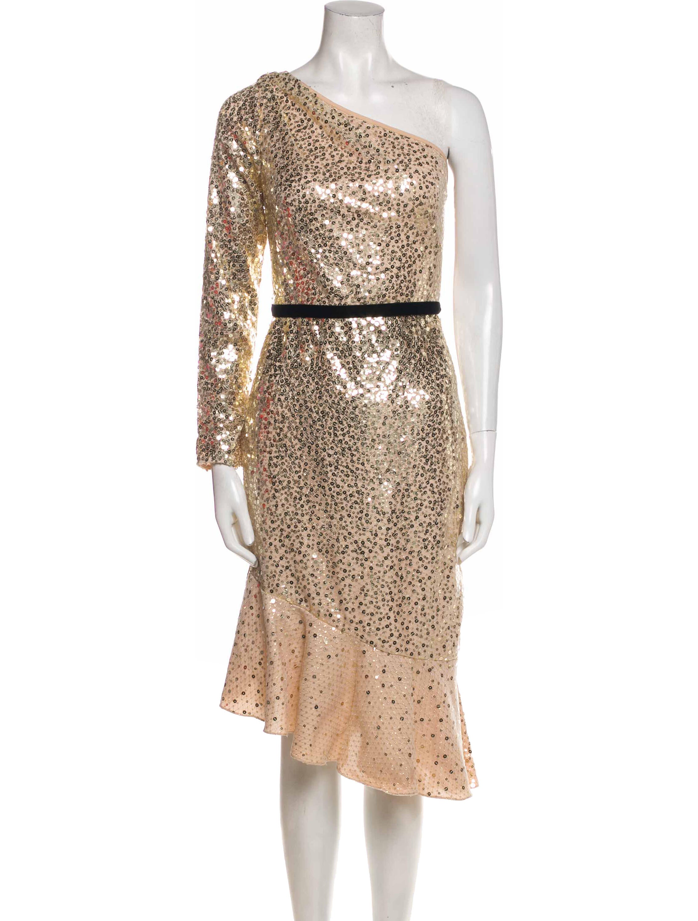 Marchesa Notte Printed Midi Length Dress