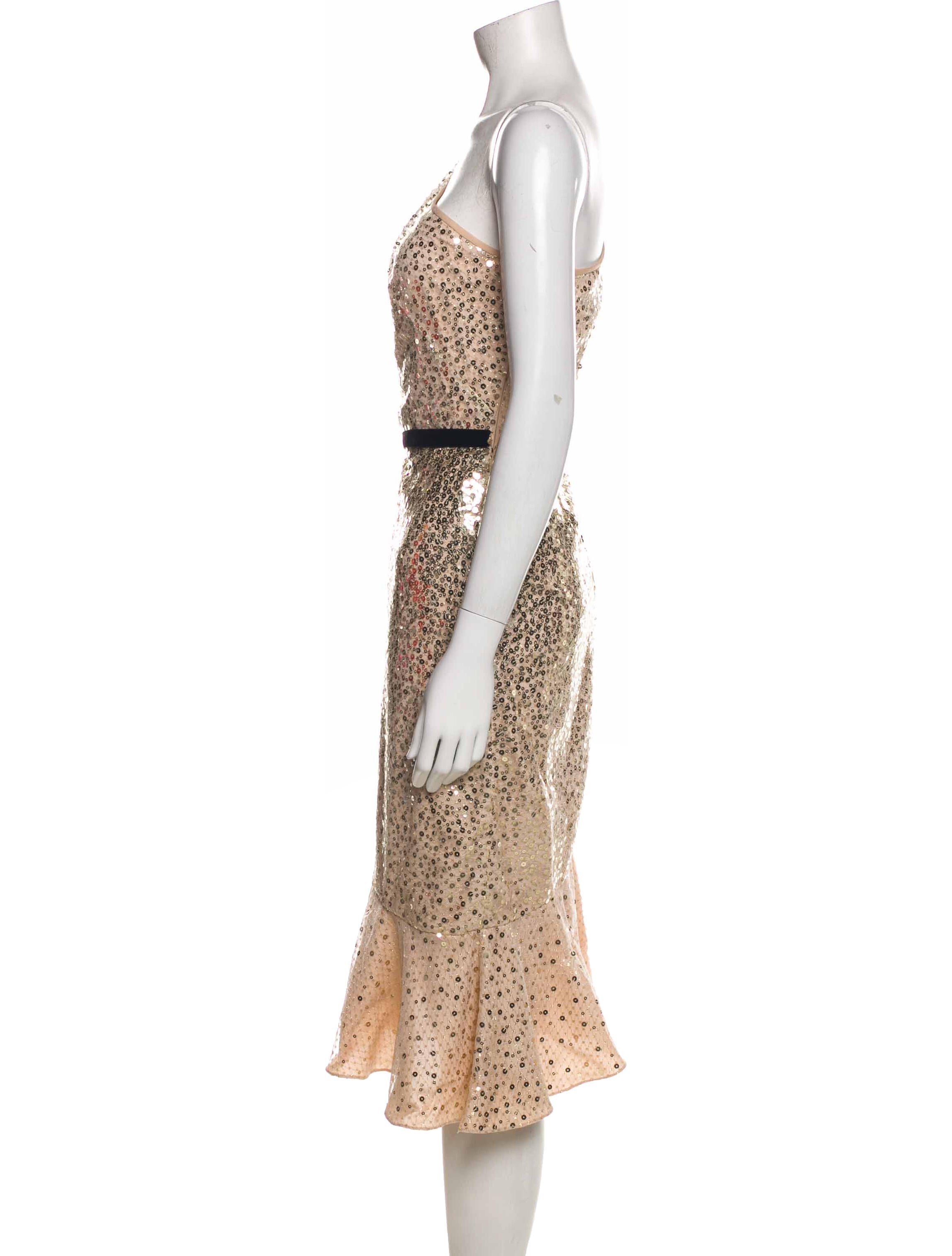 Marchesa Notte Printed Midi Length Dress