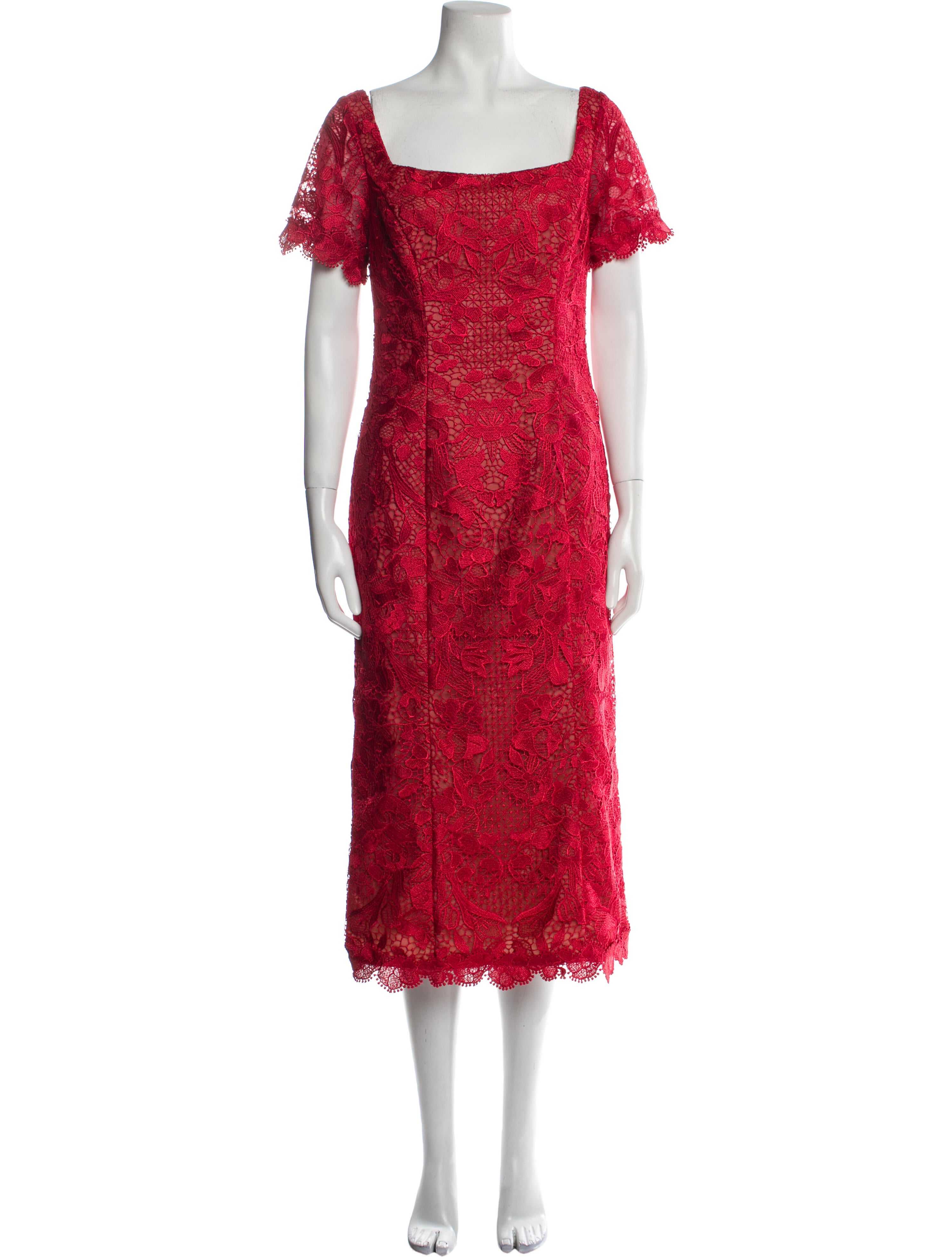 Marchesa Notte Lace Pattern Midi Length Dress - Red Dresses, Clothing - WMH30966 | The RealReal Marchesa Notte Lace Pattern Midi Length Dress - Red Dresses, Clothing - WMH30966 | The RealReal