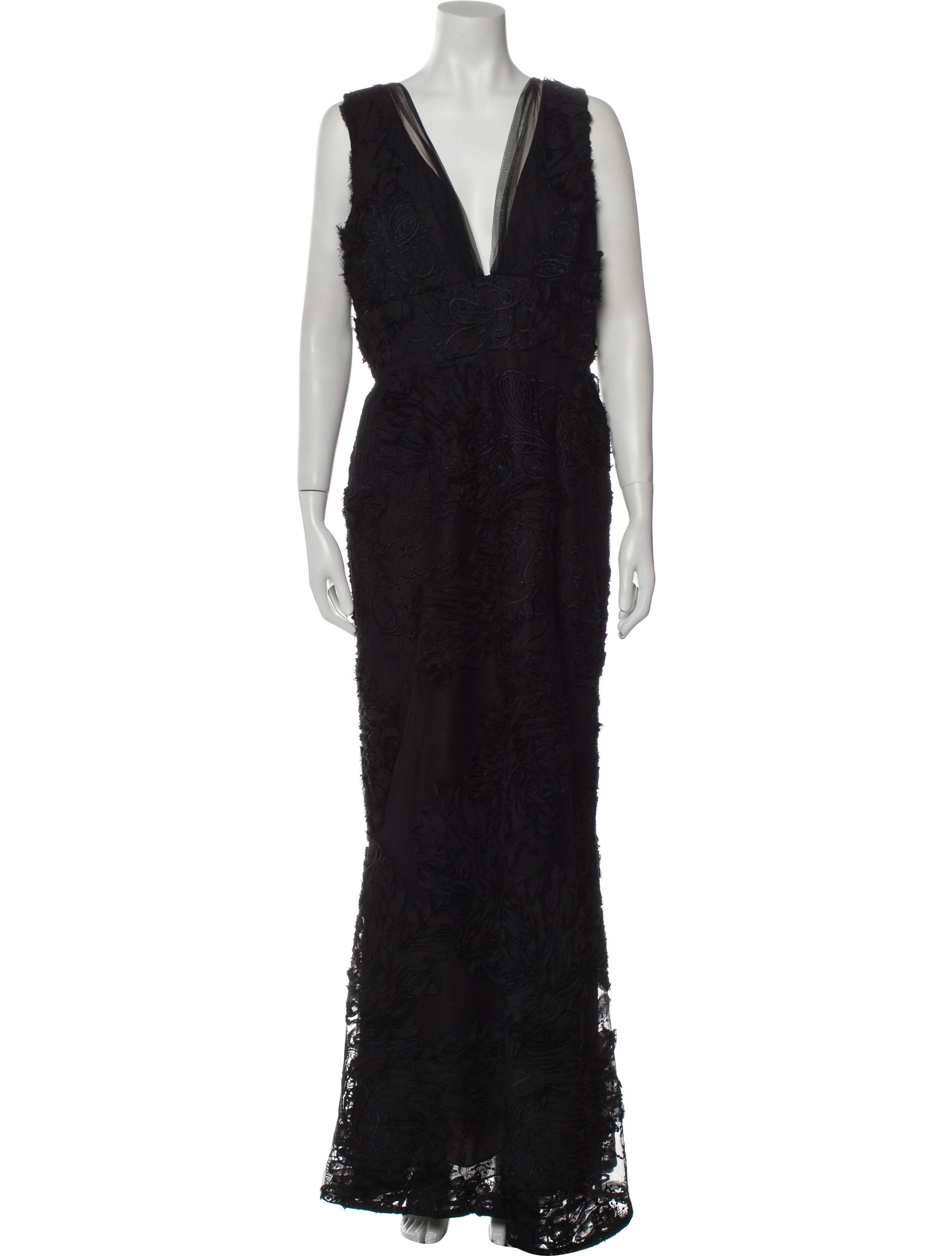 Marchesa Notte V-Neck Long Dress