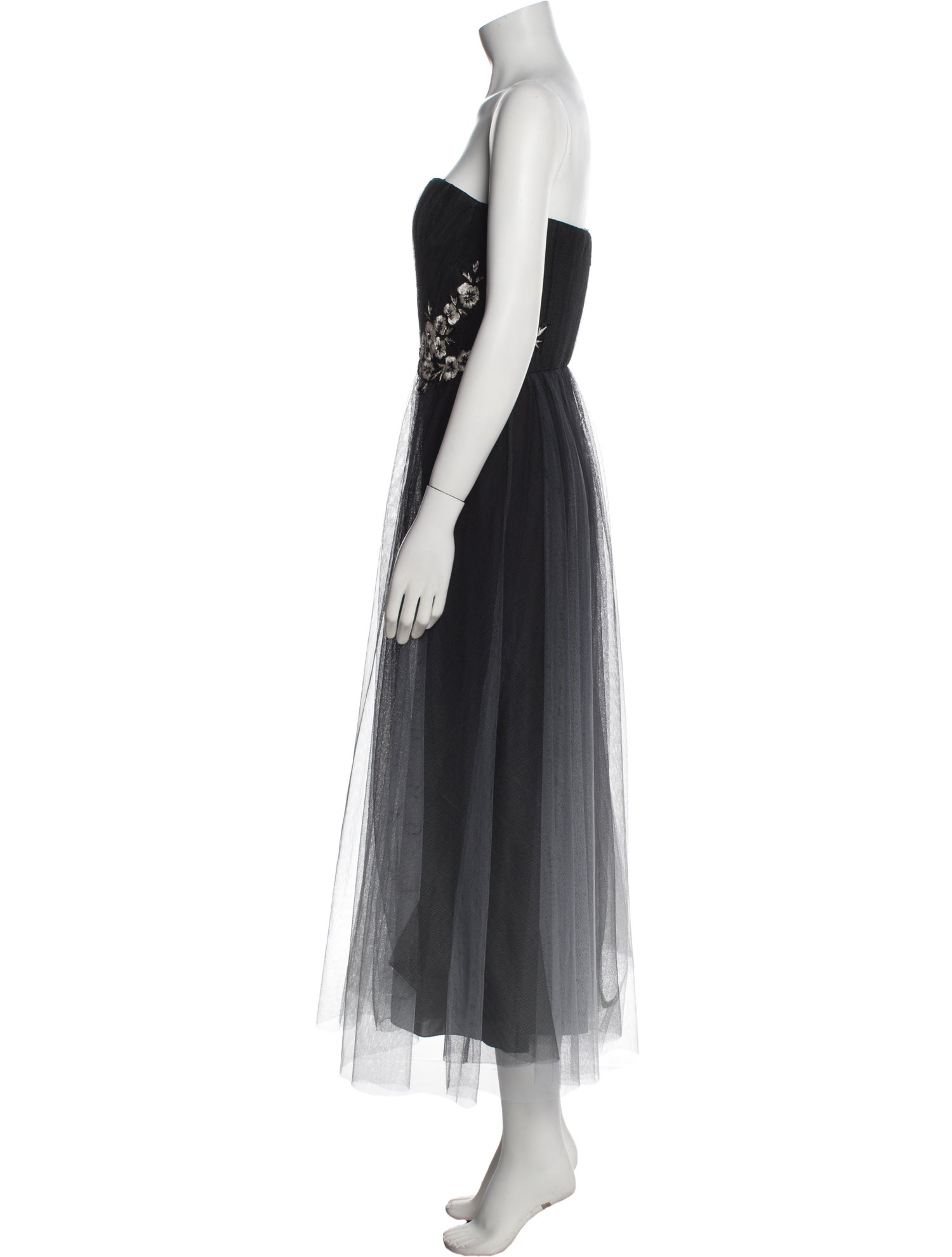Marchesa Notte Strapless Midi Length Dress