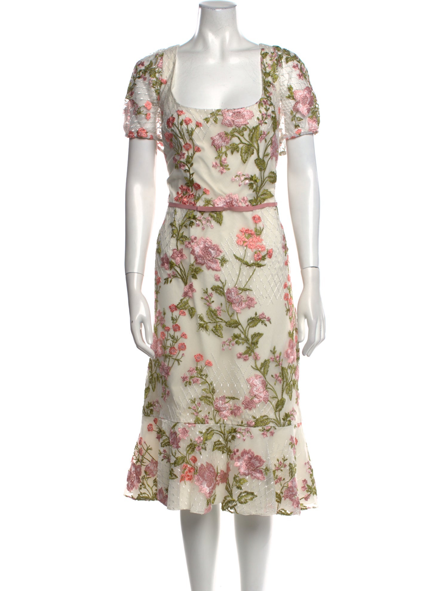 Marchesa Notte Floral Print Midi Length Dress