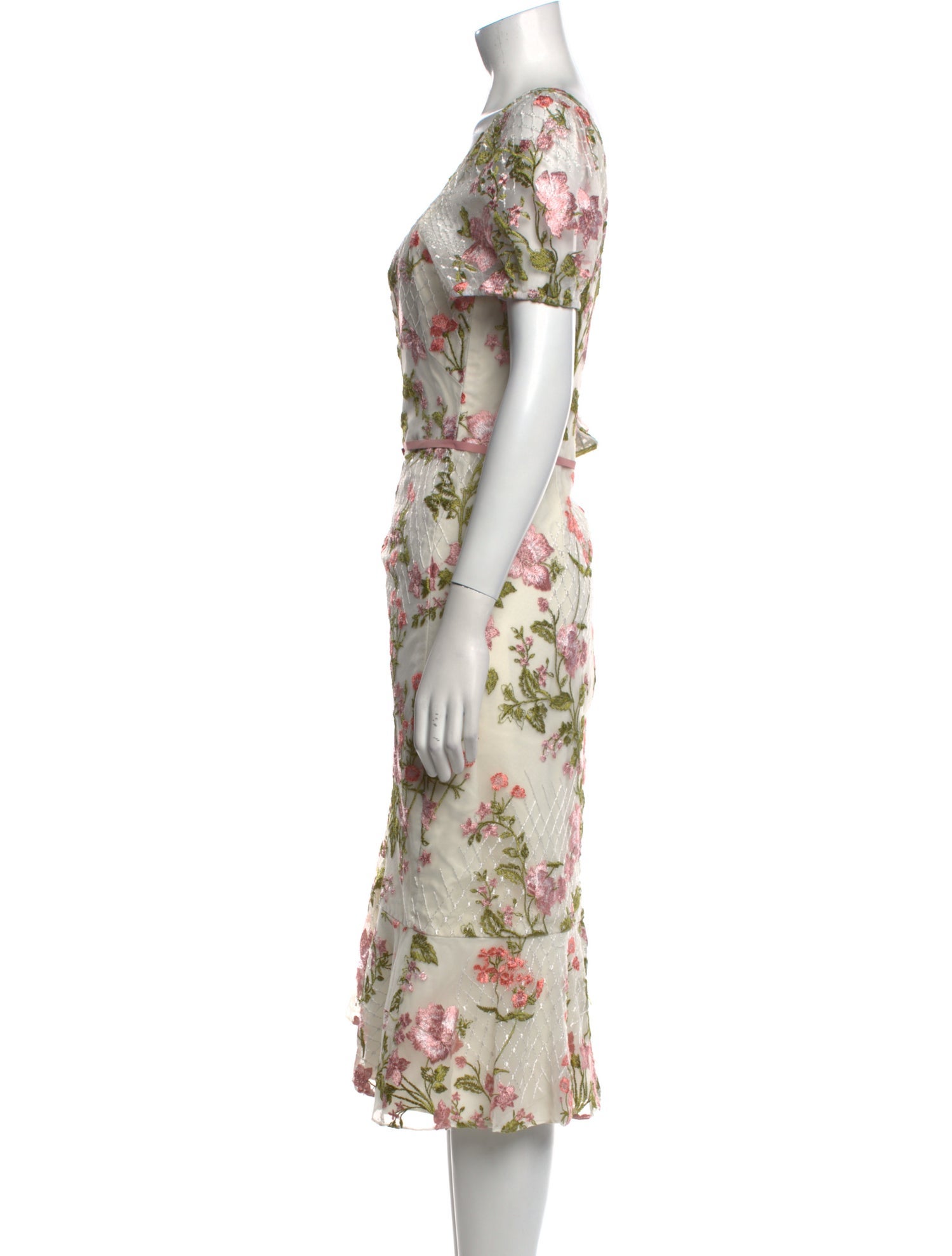 Marchesa Notte Floral Print Midi Length Dress